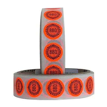 Étiquettes rondes rouges, avec inscription « BBQ », 3/4'' (300)-S&P Le magasin des Commerçants