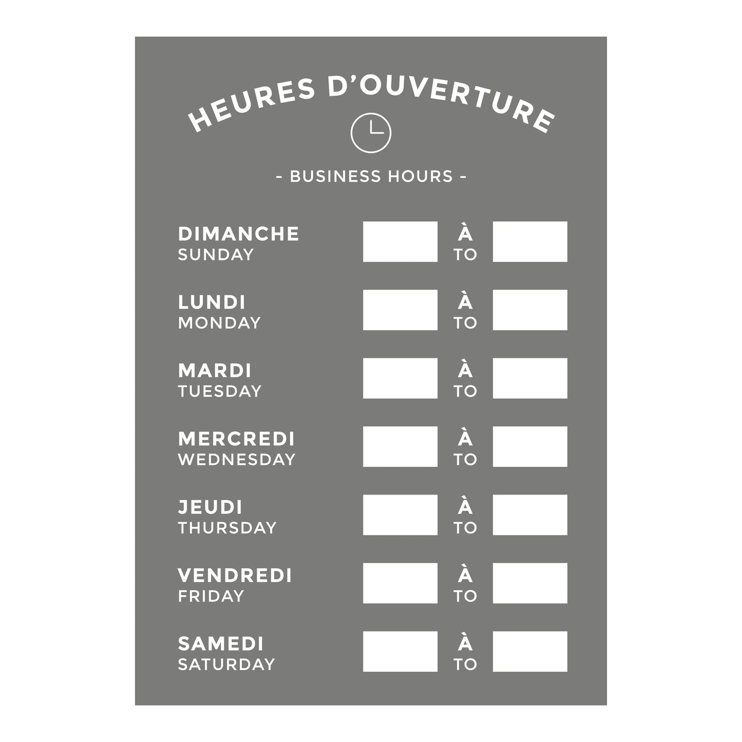 Affiche heure d'ouverture bilingue plastifiée S&P Le magasin des Commerçants