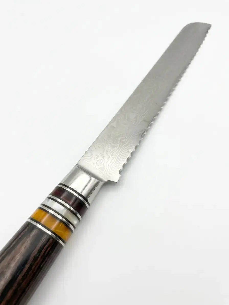 Couteau à pain dentelé lame damassée manche bois - S&P Le magasin des Commerçants