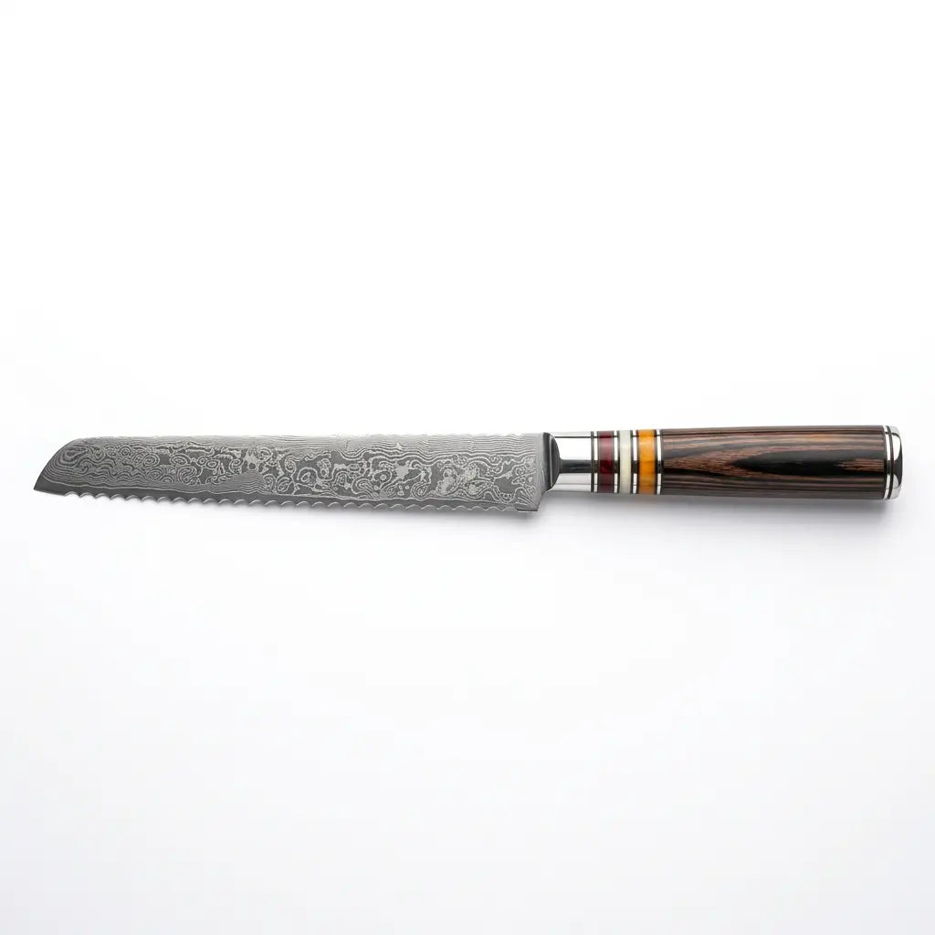 Couteau à pain dentelé lame damassée manche bois - S&P Le magasin des Commerçants