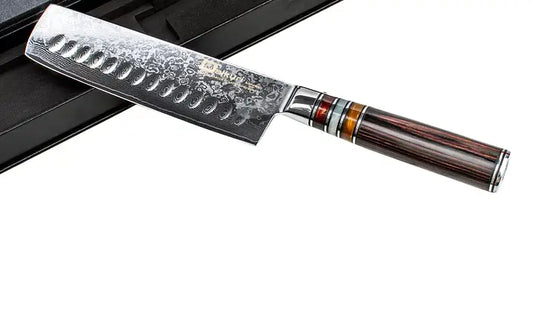 Couteau nakiri damassé lame large manche bois ergonomique S&P Le magasin des Commerçants