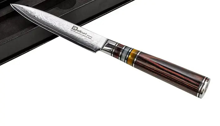 Couteau utilitaire damassé lame fine manche bois ergonomique S&P Le magasin des Commerçants