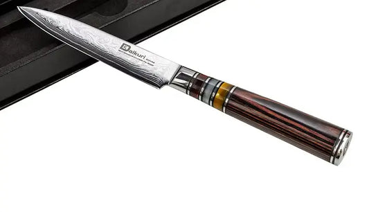 Couteau utilitaire damassé lame fine manche bois ergonomique S&P Le magasin des Commerçants