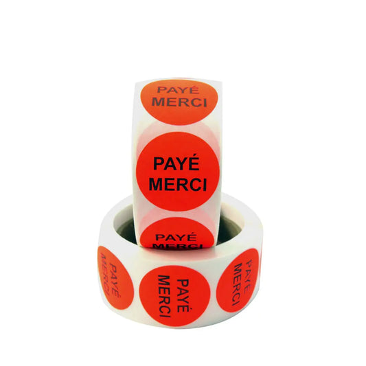 Étiquettes, avec inscription « Payé merci », 1 ½" (500)-S&P Le magasin des Commerçants