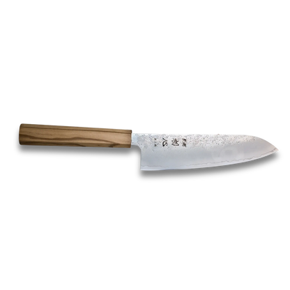 Ginrei Silver 3-Layer Nashiji Santoku Knife 170mm Olive Wood Handle Ginza Steel
