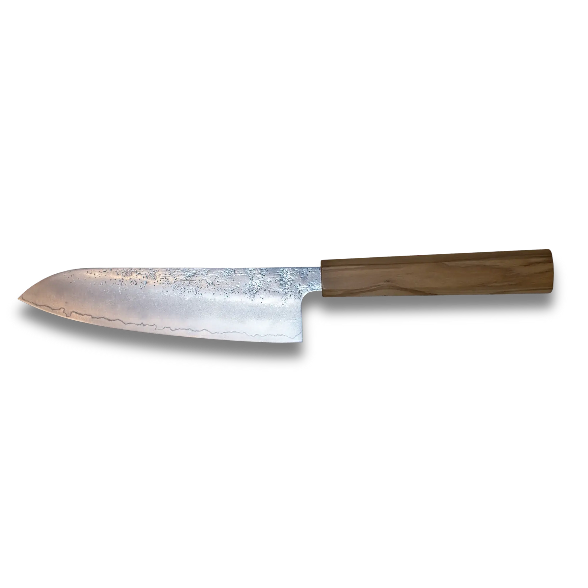 Ginrei Silver 3-Layer Nashiji Santoku Knife 170mm Olive Wood Handle Ginza Steel